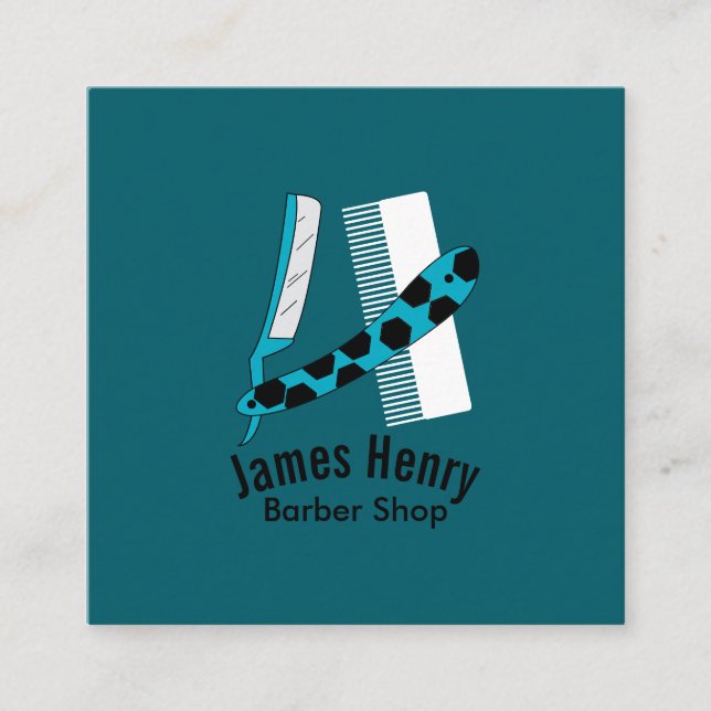 Modern Elegant Razor Barber Square Business Card Fyrkantigt Visitkort (Framsida)