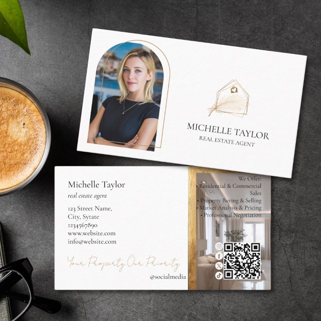 Modern Elegant Real Estate Realtor Photo Gold Visitkort (modern elegant gold foil real estate logo )