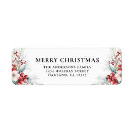 Modern Elegant Red Berries | Mörk grönt jul Returadress Etikett