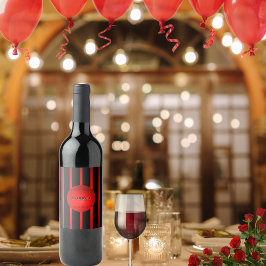 Modern Elegant Red Black Rand Namn eller Monogram Vinflaska Etikett
