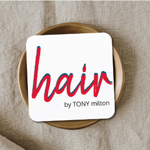 Modern Elegant Red Blue White Hair Stylist Fyrkantigt Visitkort