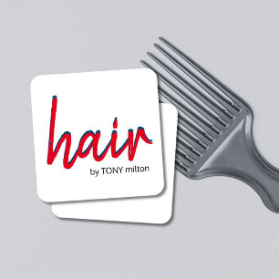 Modern Elegant Red Blue White Hair Stylist Fyrkantigt Visitkort