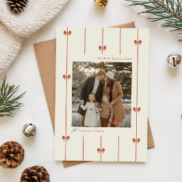 Modern Elegant Red Bow Family Kids Photo Christmas Julkort