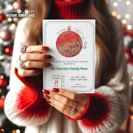 Modern Elegant Red Christmas Doodle Ornament  Inbjudningar