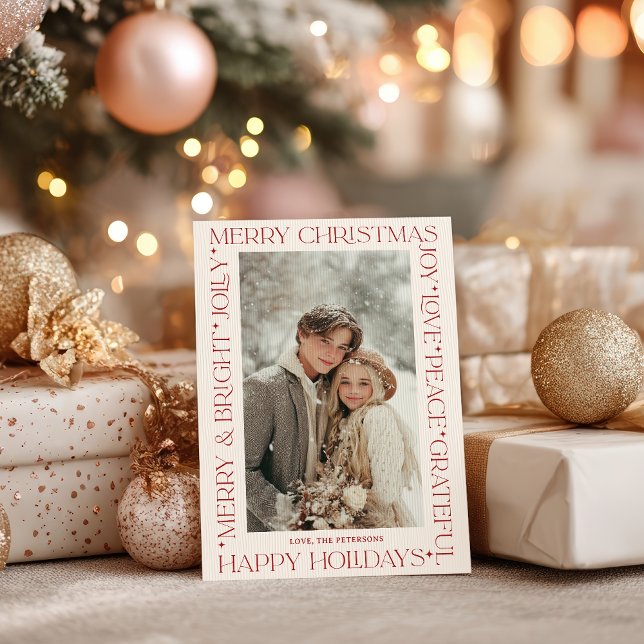 Modern Elegant Red Christmas Words Photo Inbjudningar (Modern Elegant Red Christmas Words Photo Invitation)