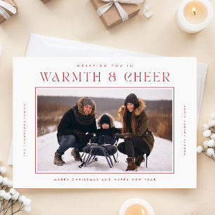 Modern Elegant Red Family Photo-jul Vykort