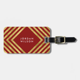 Modern Elegant Red Faux Guld Geometric Linjer Bagagebricka