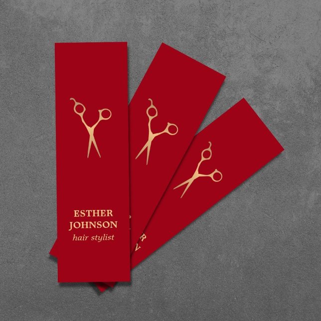 Modern Elegant Red Faux Guld Scissor Mini Visitkort (Skapare uppladdad)