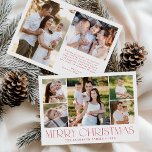 Modern Elegant Red God jul Photo Collage Julkort<br><div class="desc">Fira säsongen med Modern Elegant Red God jul Photo Collage Helgdag Card. Den här snyggten har en 5-fotokollage på framsidan, med 4 fyrkantiga foton runt ett större bild i mitten. "God jul" visas på ett vackert sätt i trendiget med röda bokstäver på vit bakgrund. Anpassa till din familj namn och...</div>