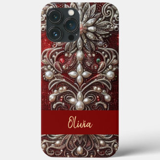 Modern elegant red green pearls Valentine’s Day