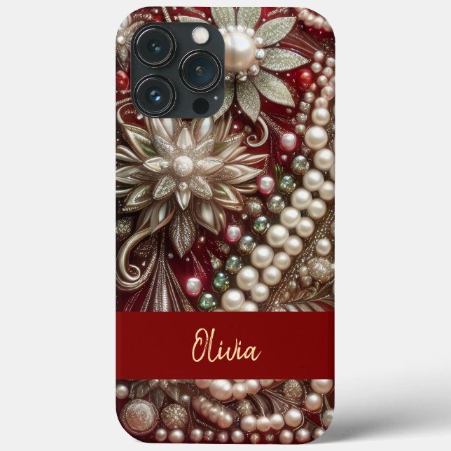 Modern elegant red green pearls Valentine’s Day (Baksida)