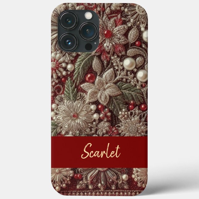 Modern elegant red green pearls Valentine’s Day (Baksida)