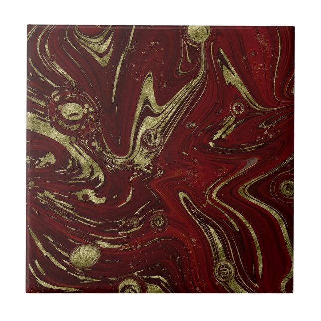 Modern Elegant Red & Guld Marble Swirl  Kakelplatta (Framsidan)