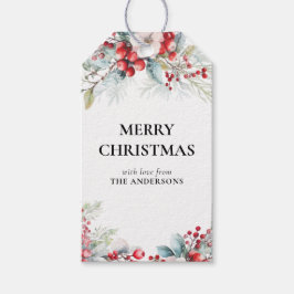 Modern Elegant Red Holly Berries jul Presentetikett