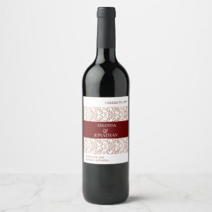 Modern Elegant Red Löv Bröllop Vinflaska Etikett