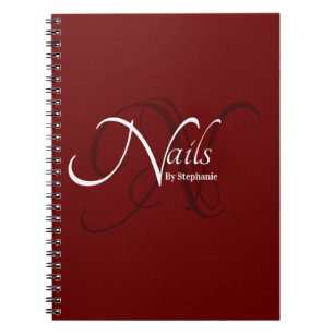 Modern Elegant Red Monogram Typography Nail Artist Anteckningsbok