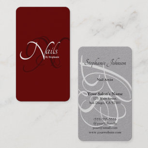 Modern Elegant Red Monogram Typography Nail Artist Visitkort