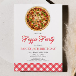 Modern Elegant Red Pizza Party Födelsedagsfest Inbjudningar