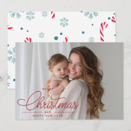 Modern Elegant Red Script Photo Merry Christmas Julkort