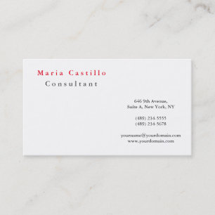 Modern Elegant Red White Minimalist Plain Visitkort