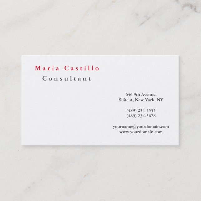 Modern Elegant Red White Minimalist Plain Visitkort (Framsida)