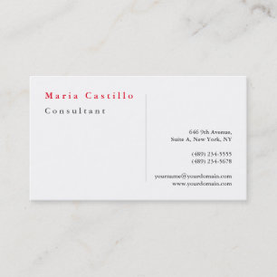 Modern Elegant Red White Minimalist Plain Visitkort