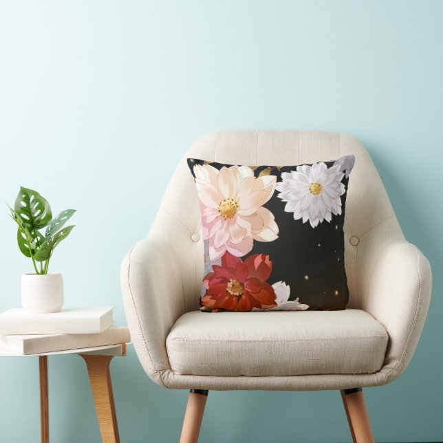 Modern Elegant Red White Rosa Blommigt Kudde (Stol)