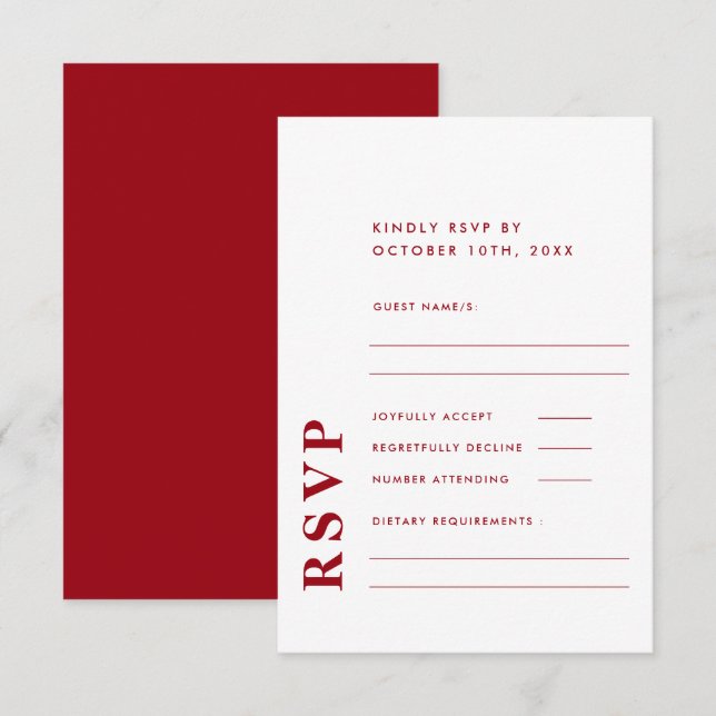 Modern Elegant Red & White Simple Bröllop OSA Kort (Fram/baksida)