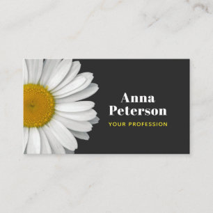Modern Elegant Retro Daisy Black Gult Visitkort