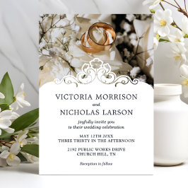 Modern Elegant Ringar Blommigt Classic Bröllop Inbjudningar