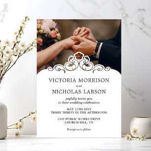 Modern Elegant Ringar Blommigt Classic Bröllop Inbjudningar