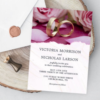 Modern Elegant Ringar med Ro Lila Bröllop Inbjudningar