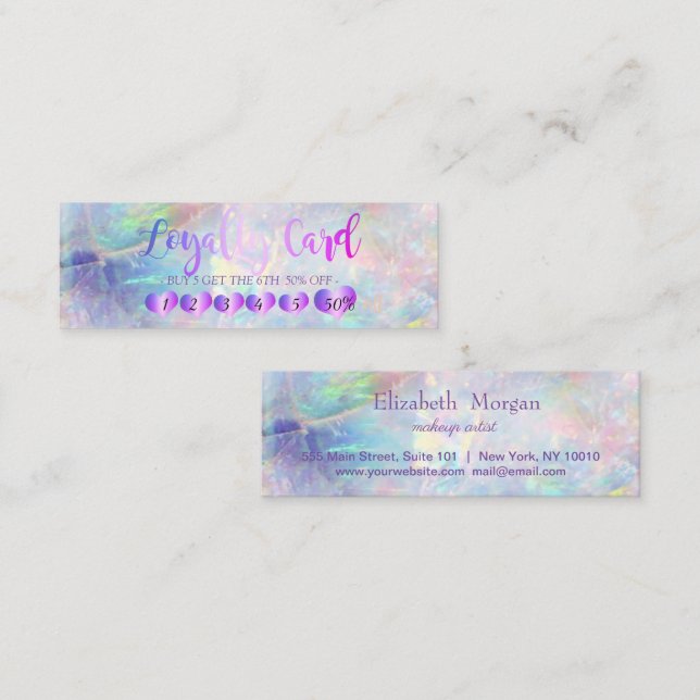 Modern Elegant Ro Guld Heart,Opal Lojalitetskort (Fram/baksida)