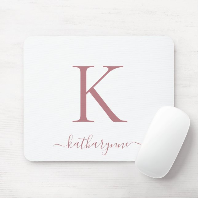 Modern Elegant Ro Guld Monogram-skript vitt Musmatta (Med mus)