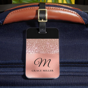 Modern Elegant Ro Guld Personlig Monogram Bagagebricka
