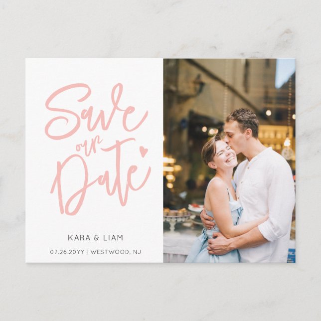 Modern Elegant Ro Photo Save Date Postcard Helg Vykort (Framsida)