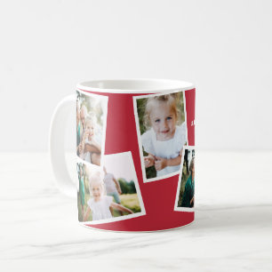 Modern elegant - röd flerfotofamilj kaffemugg