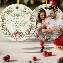 Modern Elegant Röd Grönt Juldagen Blommigt andedrä Julgransprydnad Keramik