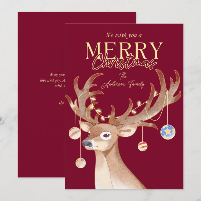 Modern Elegant Röd Jul Skript Ren Julkort (Fram/baksida)