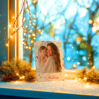 Modern Elegant Röd Script Foto God Jul Anteckningskort