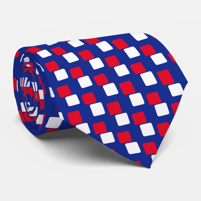 Modern Elegant Röd & Vit Rutor på Blå Slips (Rullad)