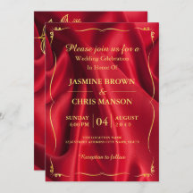 Modern Elegant Röda och Guld bröllopsinbjudan
