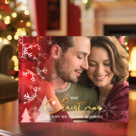 Modern Elegant Romantic Couple Red Guld jul Julkort