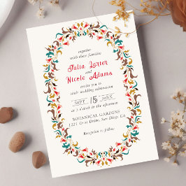 Modern Elegant Romantisk Blommig Krans Bröllop Inbjudningar