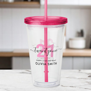 Modern Elegant Rosa 21:a födelsedag Take Away Mugg