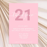 Modern Elegant Rosa 21:a födelsedagsinbjudan Inbjudningar<br><div class="desc">Modern rosa för kvinnor,  21:a födelsedagsinbjudan. Mall för minimalistisk 21-årsinbjudan med kalligrafi av elegantens handskrivna skriptteckensnitt.</div>