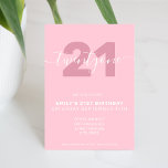 Modern Elegant Rosa 21:a födelsedagsinbjudan Inbjudningar<br><div class="desc">Modern rosa för kvinnor,  21:a födelsedagsinbjudan. Mall för minimalistisk 21-årsinbjudan med kalligrafi av elegantens handskrivna skriptteckensnitt.</div>