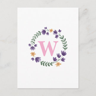 Modern Elegant Rosa Blommig Initial Bokstav Namn M Vykort