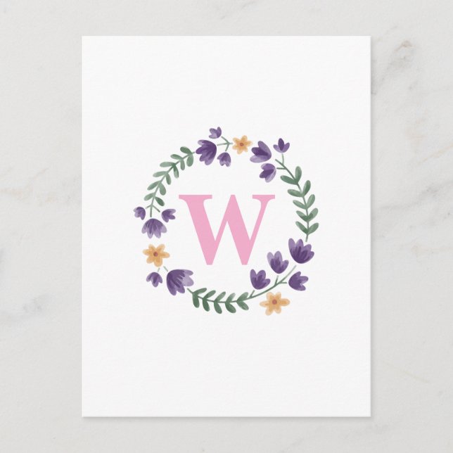Modern Elegant Rosa Blommig Initial Bokstav Namn M Vykort (Framsida)