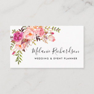Modern Elegant Rosa Blommigt Greenery Visitkort